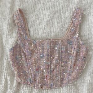Altar'd State Pink Sequin Bustier Tank Top